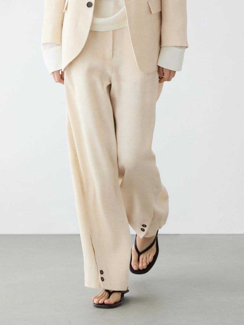 Брюки-костюм из льняной смеси с деталями на пуговицах