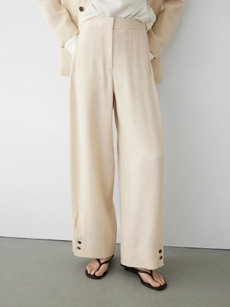 Брюки-костюм из льняной смеси с деталями на пуговицах