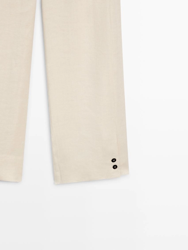 Брюки-костюм из льняной смеси с деталями на пуговицах