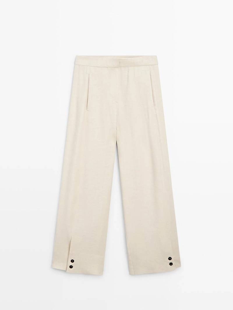 Брюки-костюм из льняной смеси с деталями на пуговицах