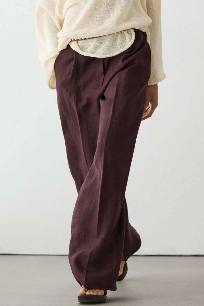 Широкие льняные брюки с эластичным деталью из 100% льна