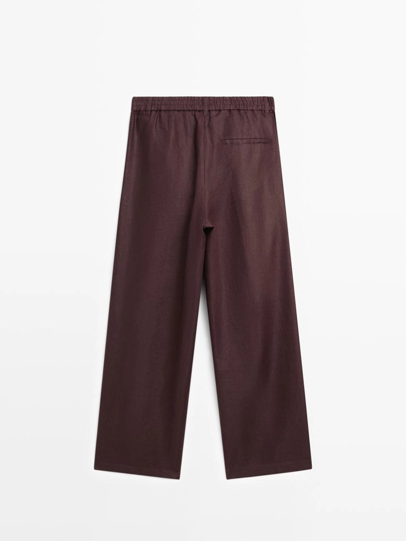 Широкие льняные брюки с эластичным деталью из 100% льна