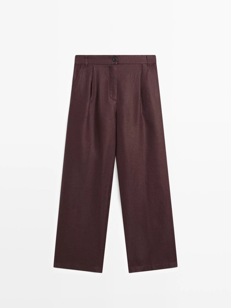 Широкие льняные брюки с эластичным деталью из 100% льна