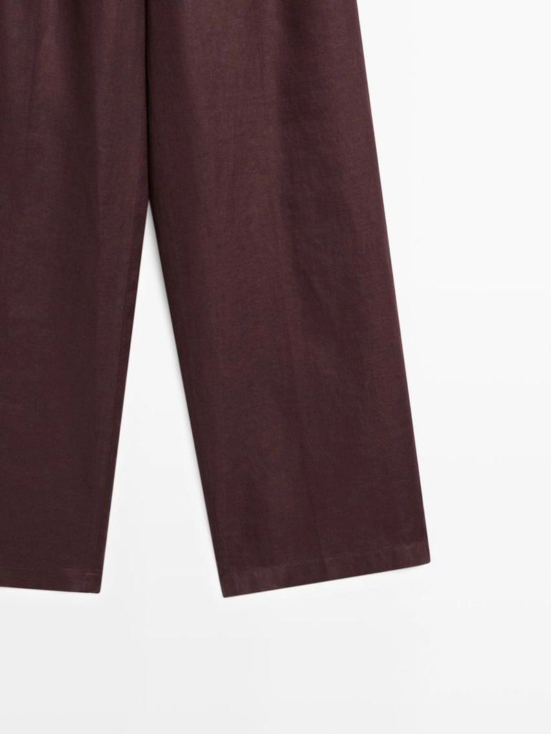 Широкие льняные брюки с эластичным деталью из 100% льна