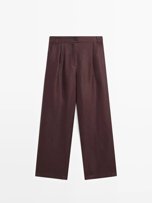 Широкие льняные брюки с эластичным деталью из 100% льна- Заказать в России