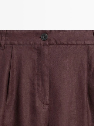 Широкие льняные брюки с эластичным деталью из 100% льна- Заказать в России