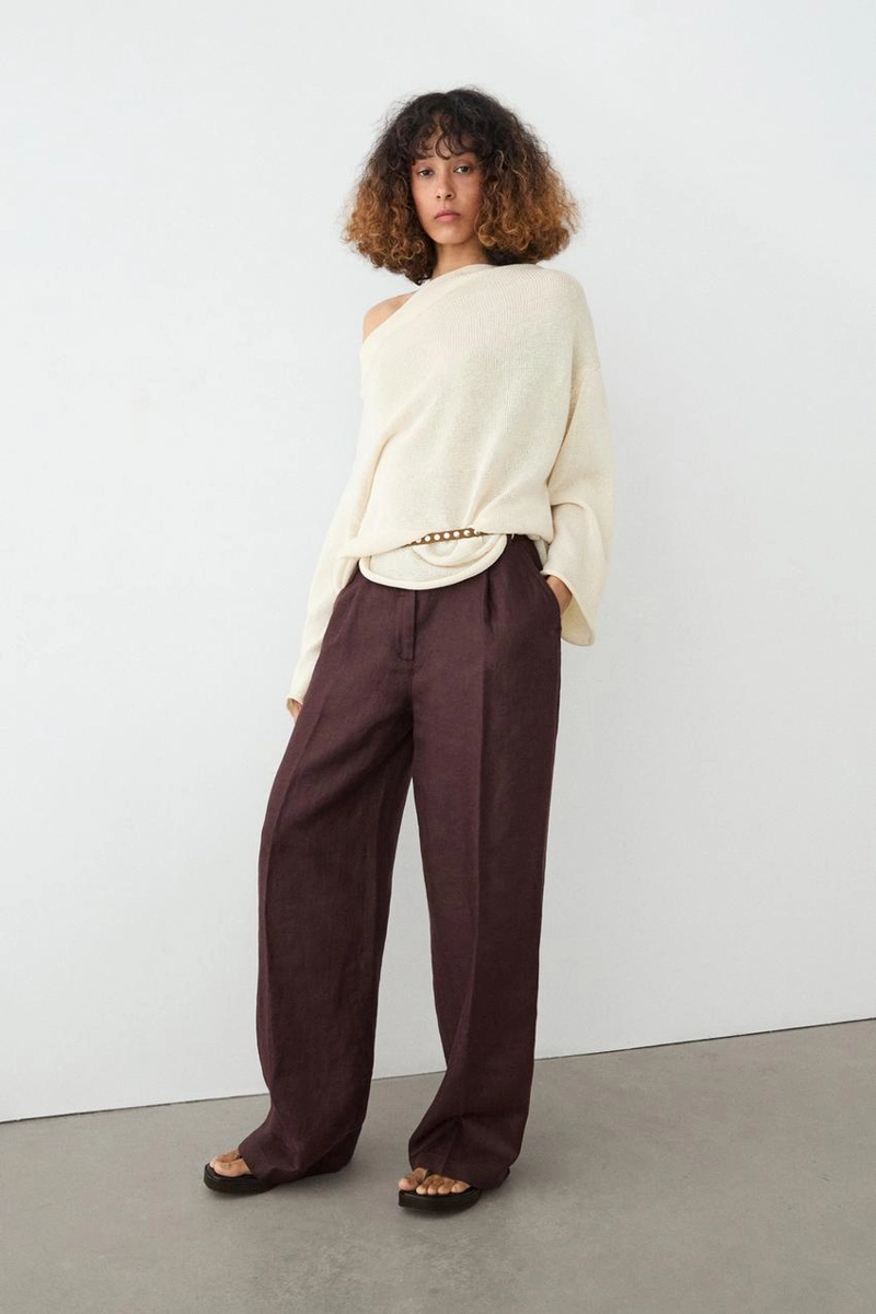 Широкие льняные брюки с эластичным деталью из 100% льна