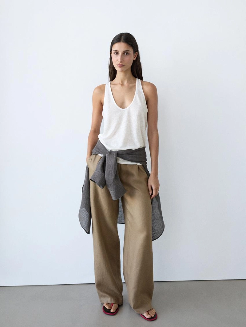 100% льняные брюки широкого покроя с эластичными деталями