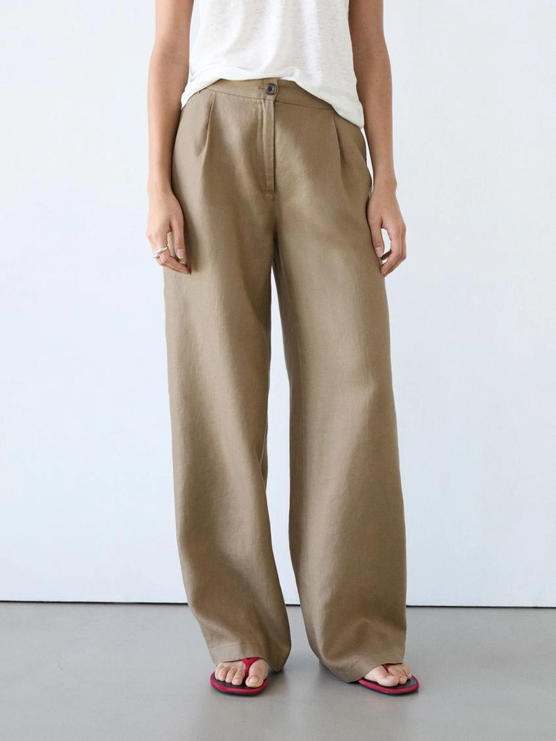 100% льняные брюки широкого покроя с эластичными деталями