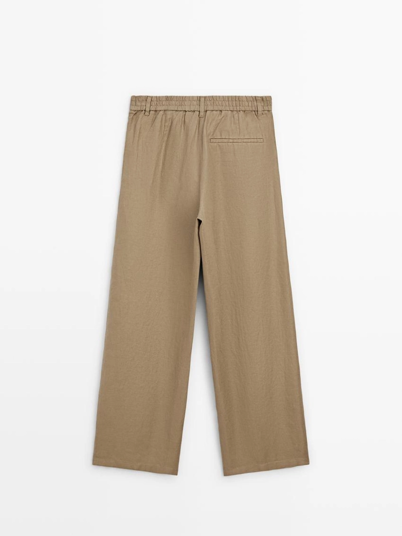 100% льняные брюки широкого покроя с эластичными деталями