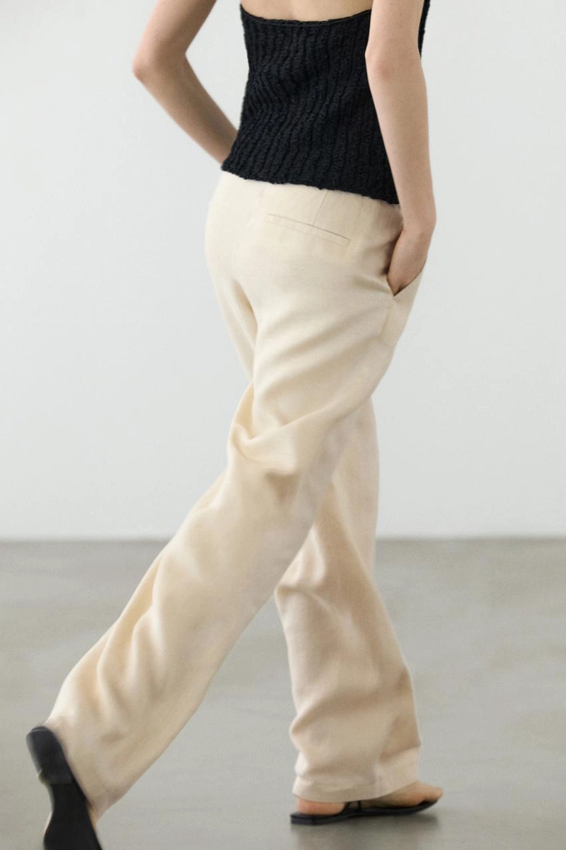 Брюки из 100% льна с широкими штанинами и эластичными деталями