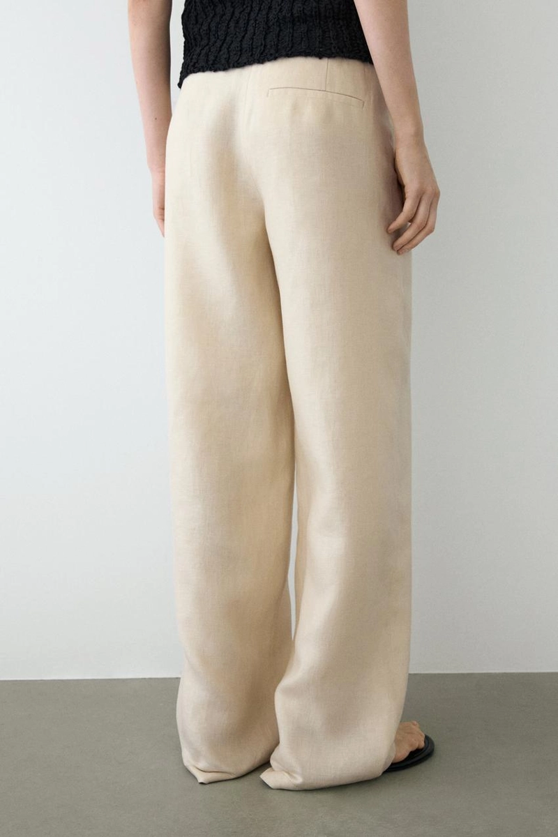 Брюки из 100% льна с широкими штанинами и эластичными деталями