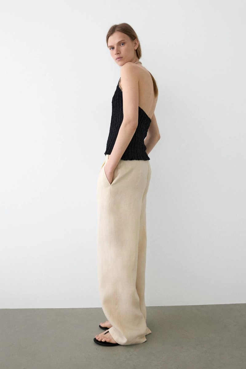 Брюки из 100% льна с широкими штанинами и эластичными деталями