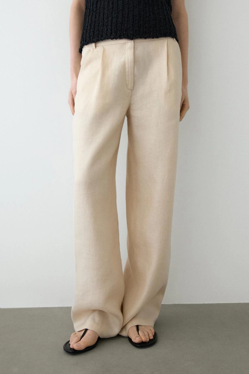 Брюки из 100% льна с широкими штанинами и эластичными деталями