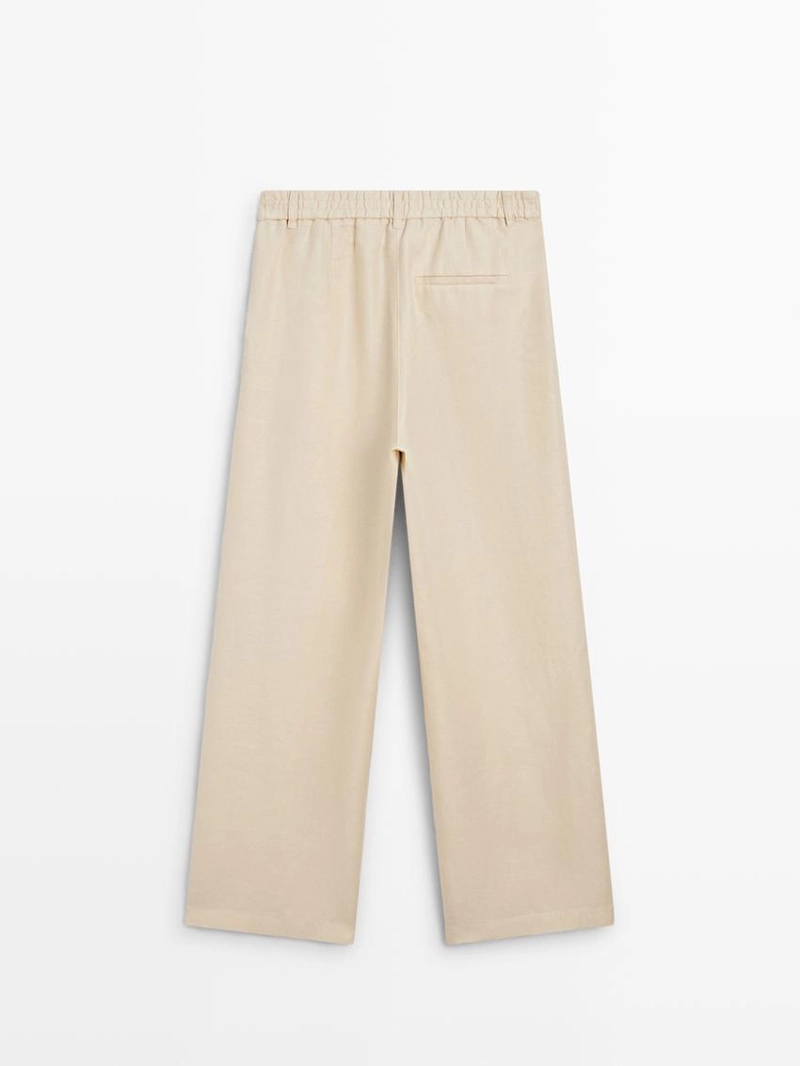 Брюки из 100% льна с широкими штанинами и эластичными деталями