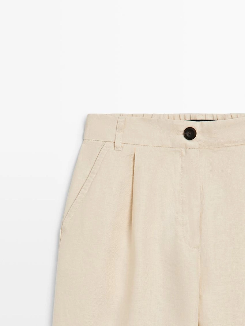 Брюки из 100% льна с широкими штанинами и эластичными деталями