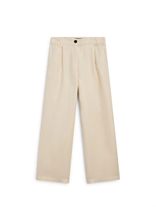 Брюки из 100% льна с широкими штанинами и эластичными деталями- Заказать в России