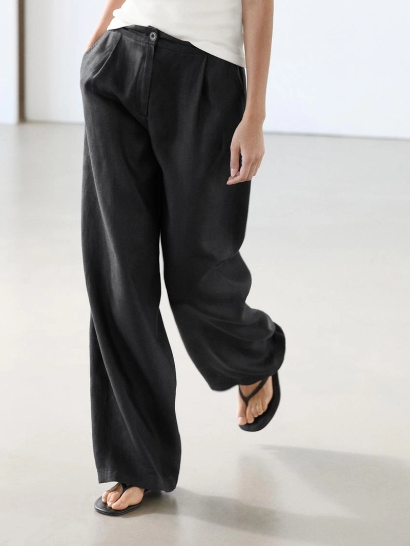 100% льняные брюки прямого кроя с деталями на поясе