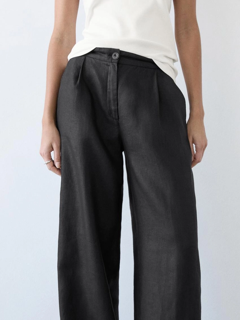 100% льняные брюки прямого кроя с деталями на поясе