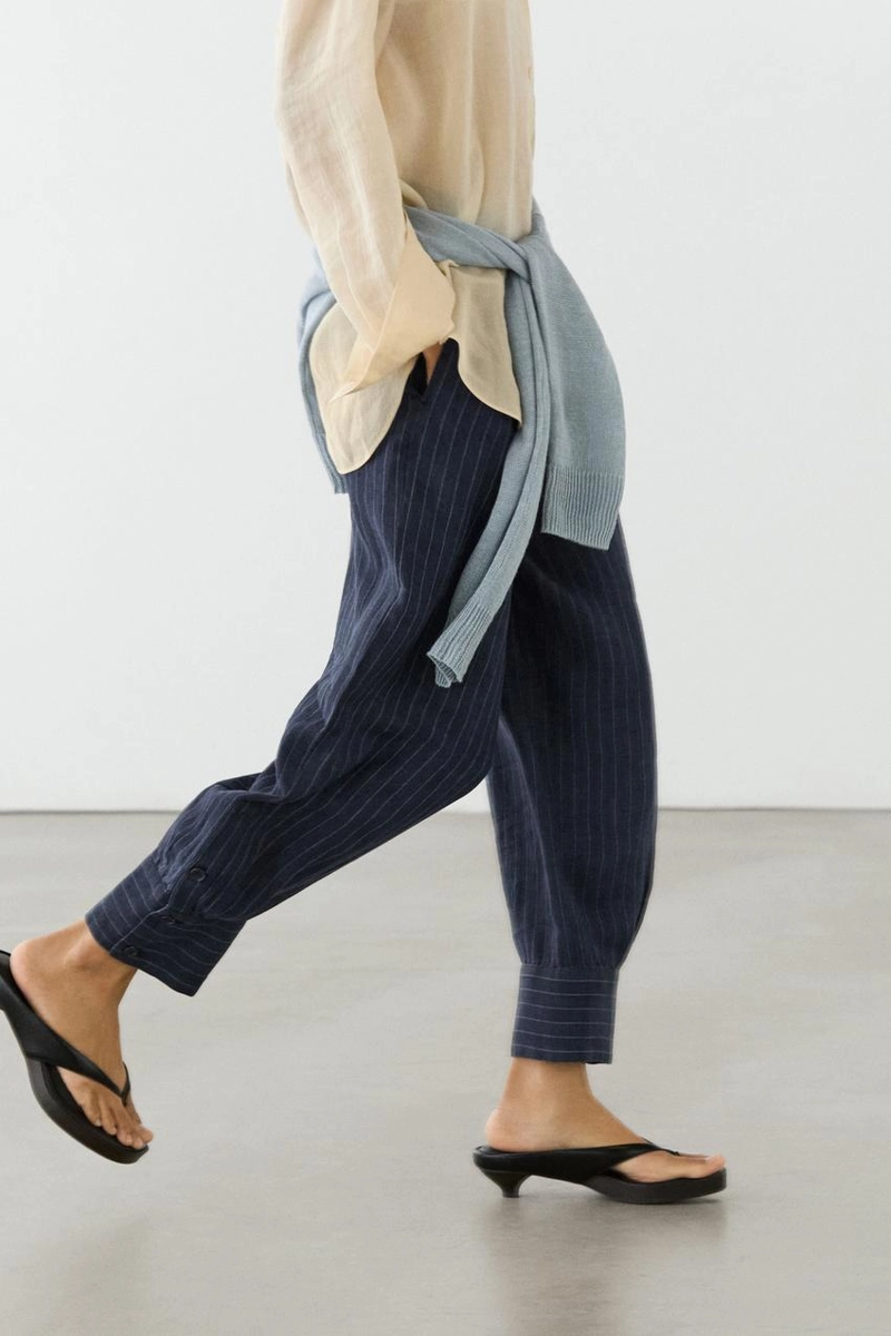 Полосатые льняные брюки sarouel