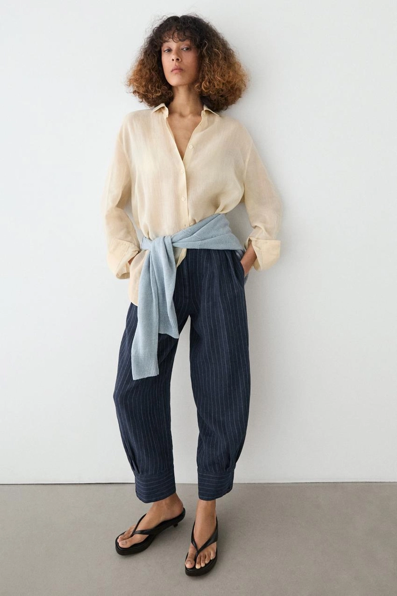 Полосатые льняные брюки sarouel