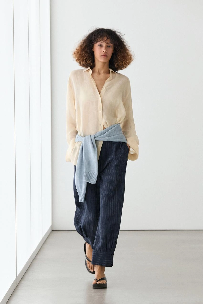 Полосатые льняные брюки sarouel