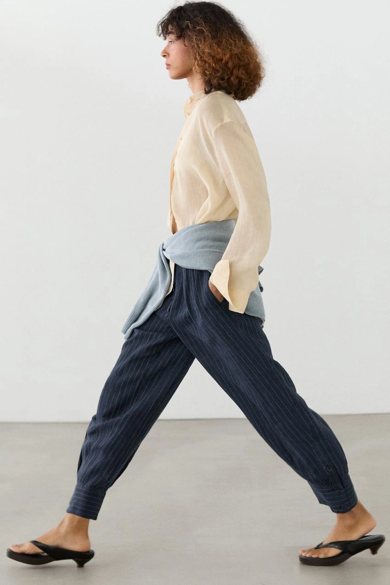 Полосатые льняные брюки sarouel