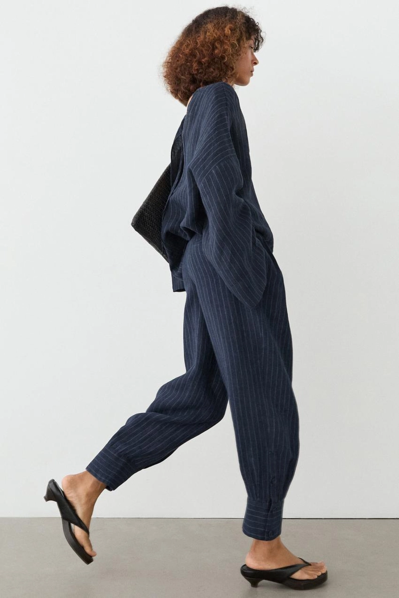 Полосатые льняные брюки sarouel