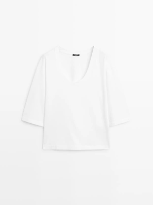 Футболка с округлым вырезом из 100% хлопка- Заказать в России