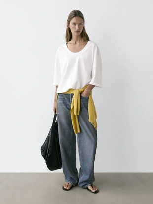 Футболка с округлым вырезом из 100% хлопка- Заказать в России