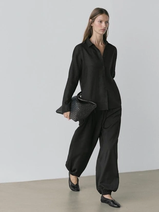 Рубашка из 100% льна с плиссировкой- Заказать в России