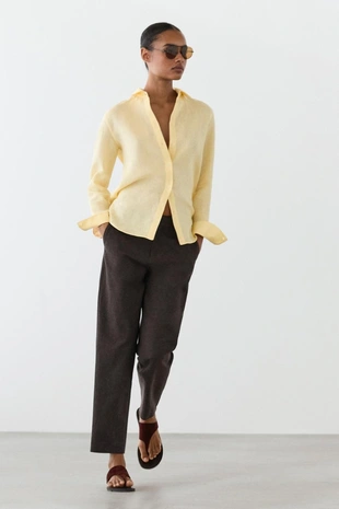 Рубашка из 100% льна с плавным фасоном- Заказать в России