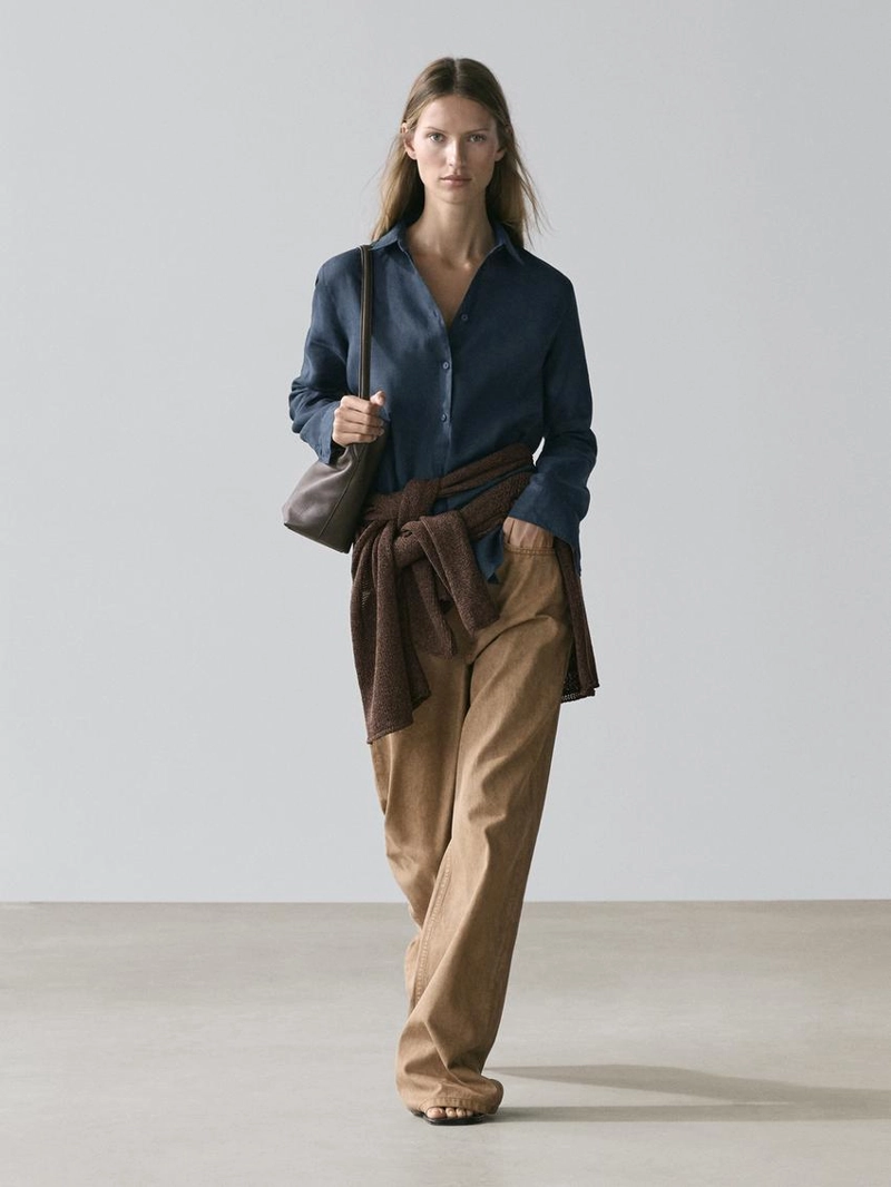 Рубашка из 100% льна со свободным кроем