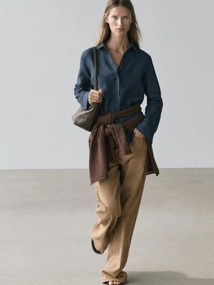 Рубашка из 100% льна со свободным кроем- Заказать в России