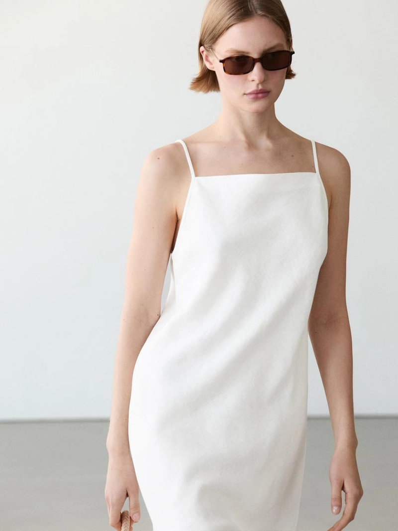 Платье-миди из льна с прямым вырезом