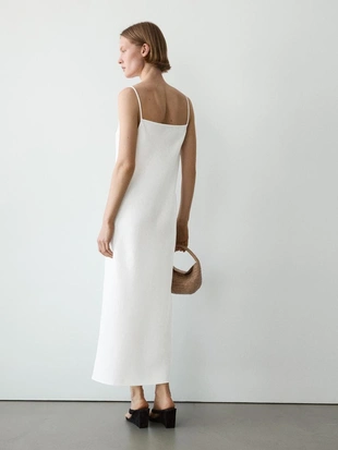 Платье-миди из льна с прямым вырезом- Заказать в России