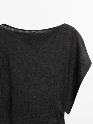 Платье из льна с асимметричным рукавом- Заказать в России