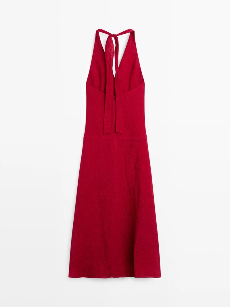 Длинное платье из 100% льна с деталями на горловине