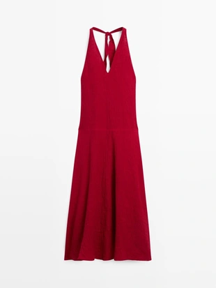 Длинное платье из 100% льна с деталями на горловине- Заказать в России