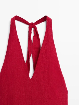 Длинное платье из 100% льна с деталями на горловине- Заказать в России