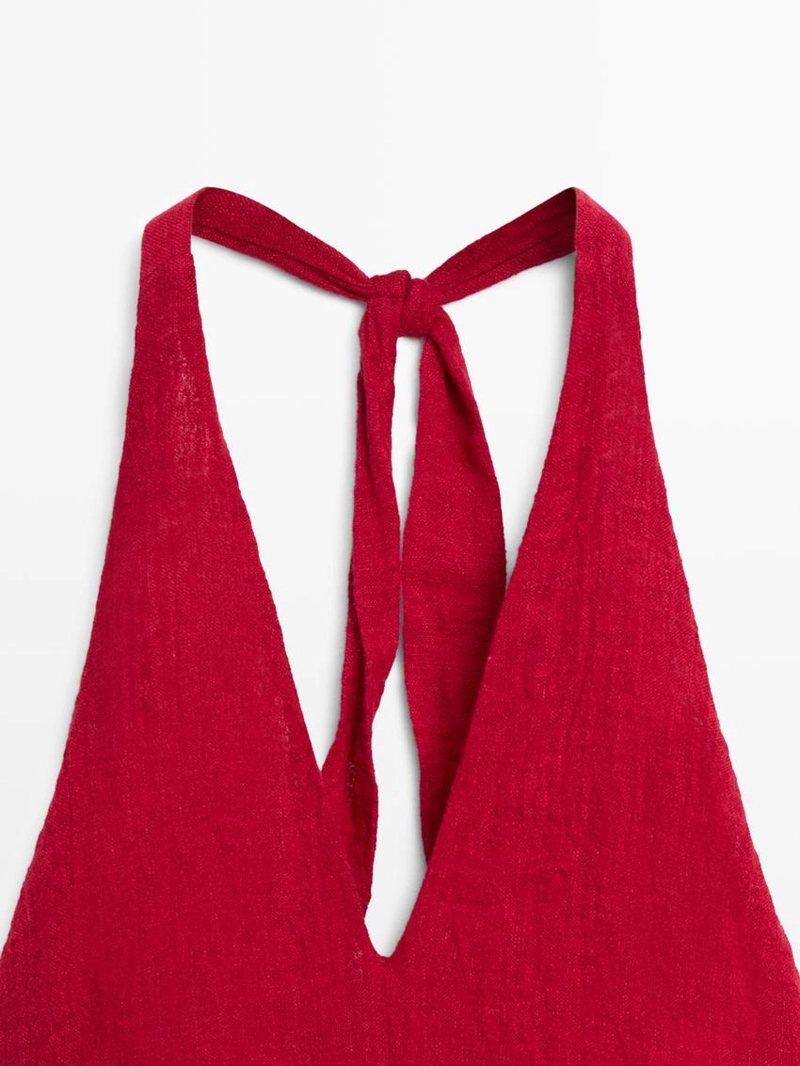 Длинное платье из 100% льна с деталями на горловине