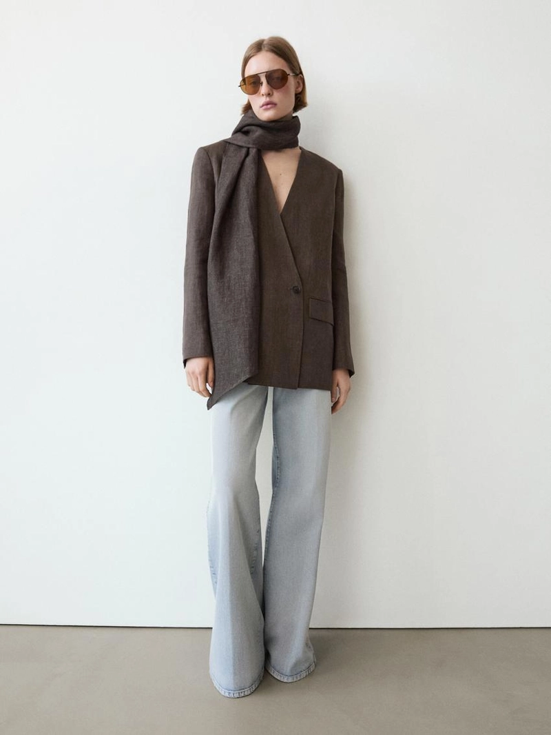 Пиджак из меланжевого льна с шарфом