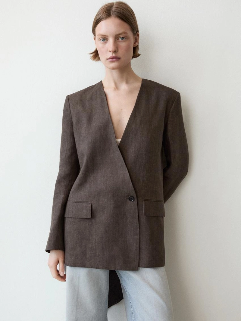 Пиджак из меланжевого льна с шарфом