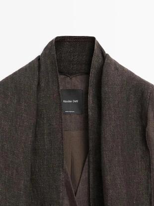 Пиджак из меланжевого льна с шарфом- Заказать в России