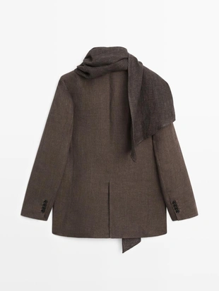 Пиджак из меланжевого льна с шарфом- Заказать в России