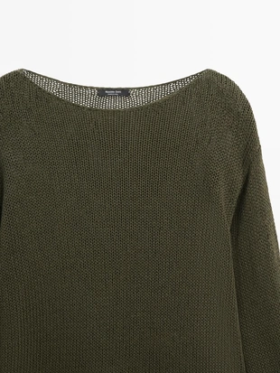 Свитер из хлопкового смесового материала с вырезами- Заказать в России