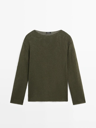 Свитер из хлопкового смесового материала с вырезами- Заказать в России