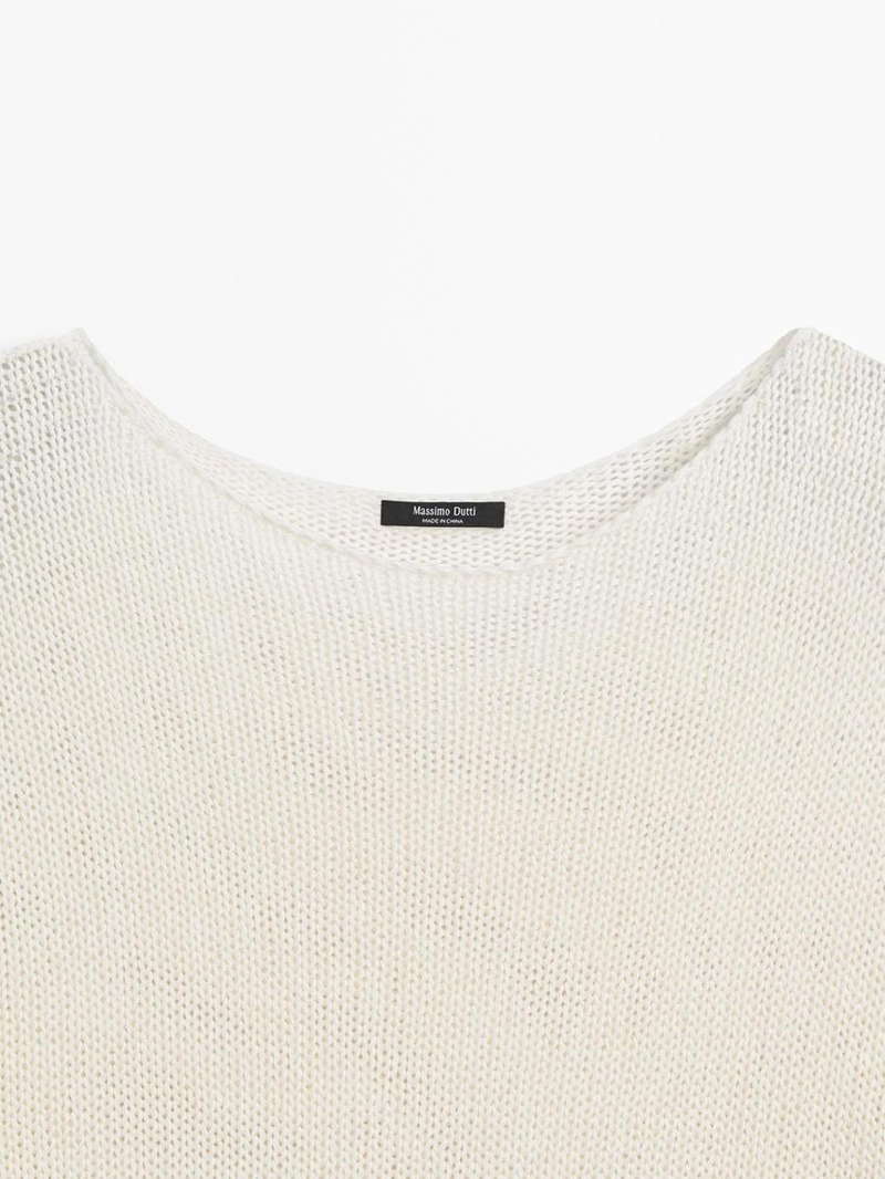 Пуловер из смесовой хлопковой пряжи с вырезом