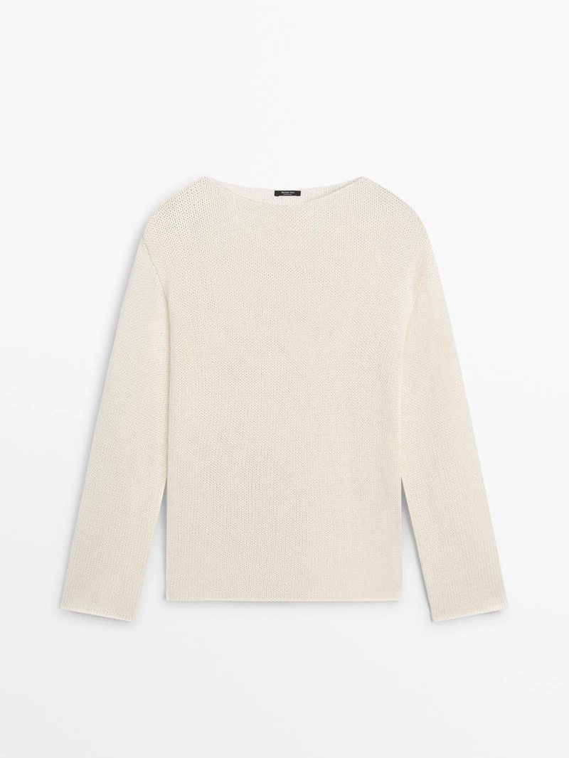 Пуловер из смесовой хлопковой пряжи с вырезом