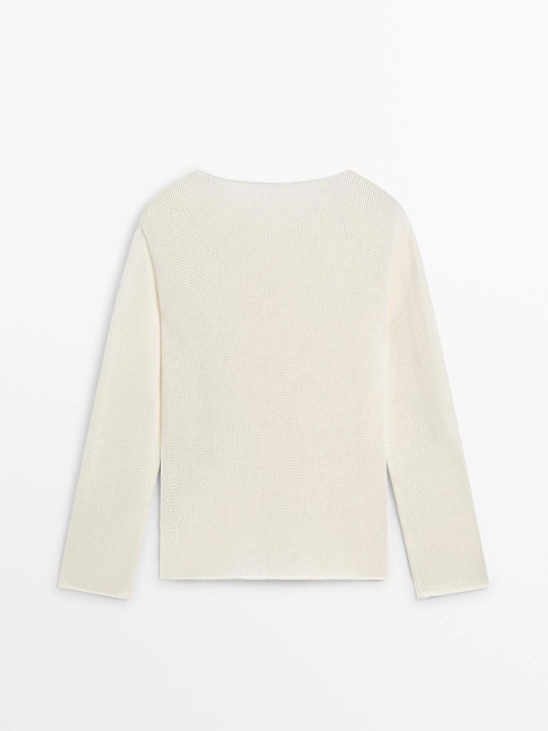 Пуловер из смесовой хлопковой пряжи с вырезом